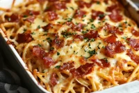 Cream Cheese Baked Spaghetti Casserole with Melty Cheese