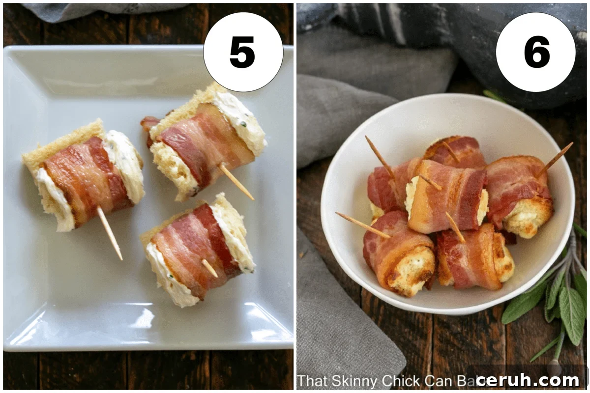 Bacon Roll Ups Steps 5 and 6.