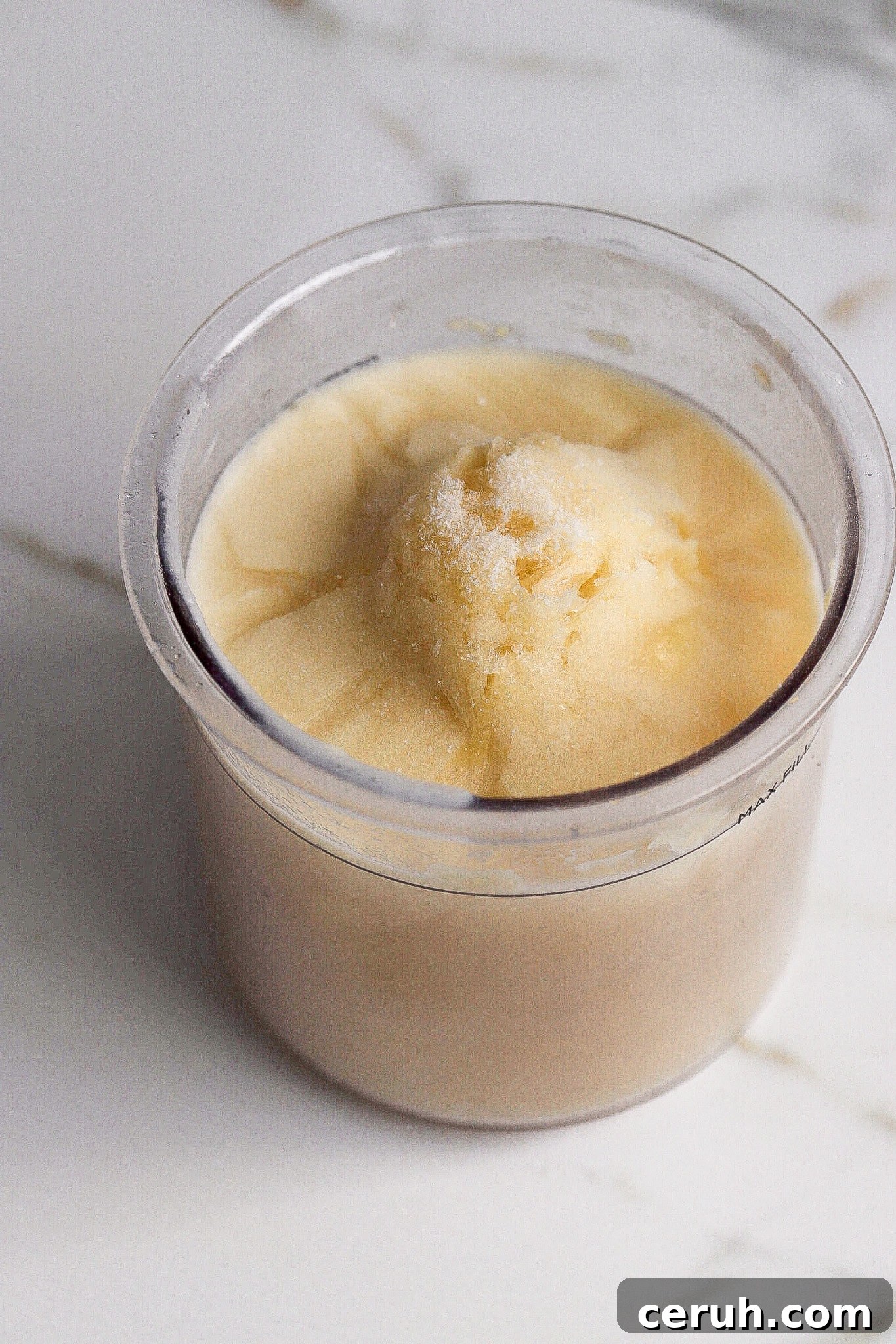 side angle of homemade ice cream in ninja creami container