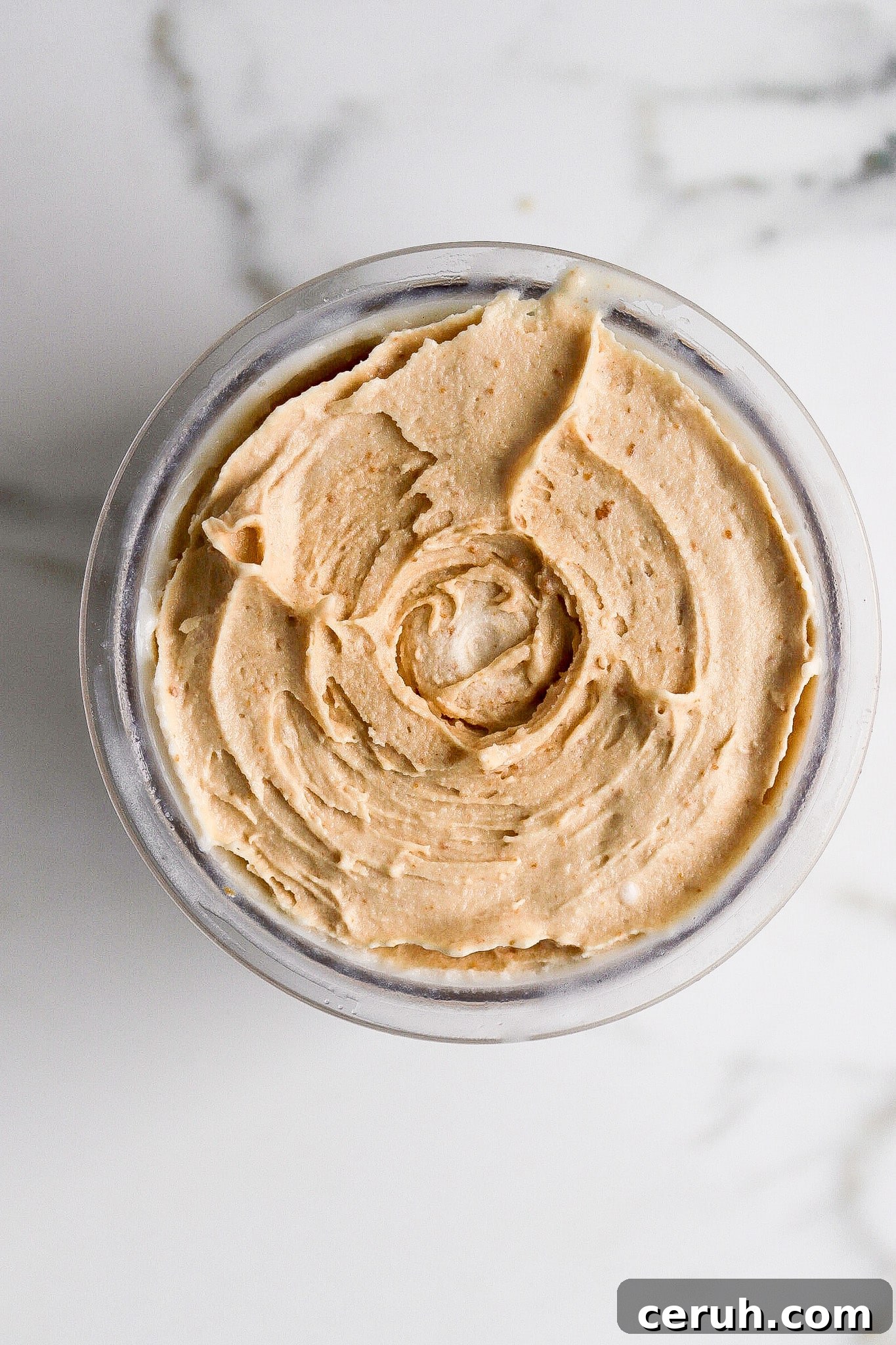 top down view of biscoff cookie butter ice cream