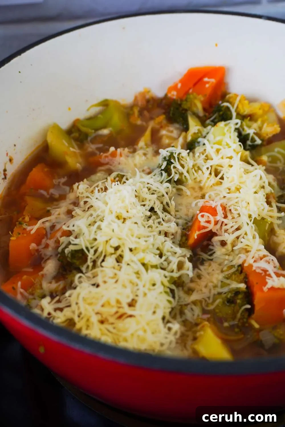 Creamy Spicy Broccoli Soup with Garlic and Chili Oil 12 add in the cheese