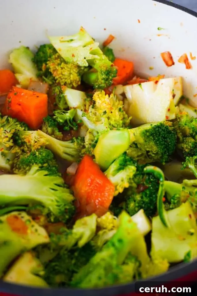 Creamy Spicy Broccoli Soup with Garlic and Chili Oil 10 cover with water