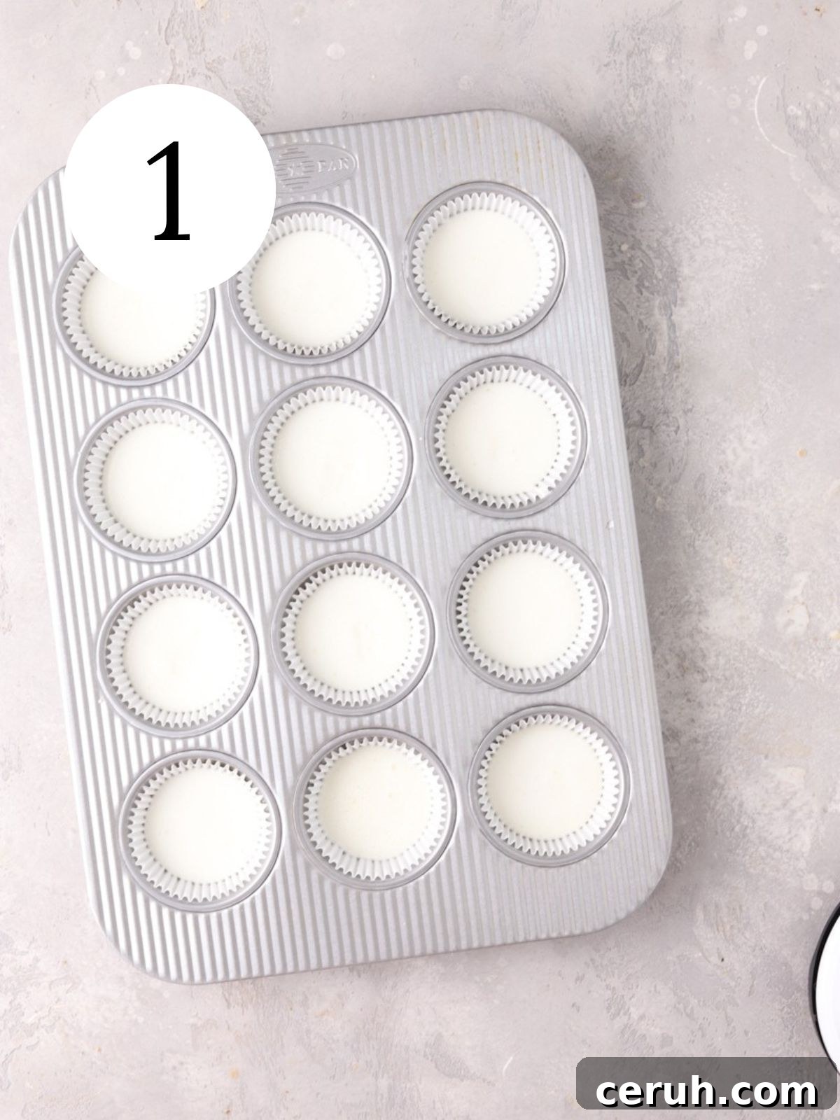 Muffin pan with ice cream in liners