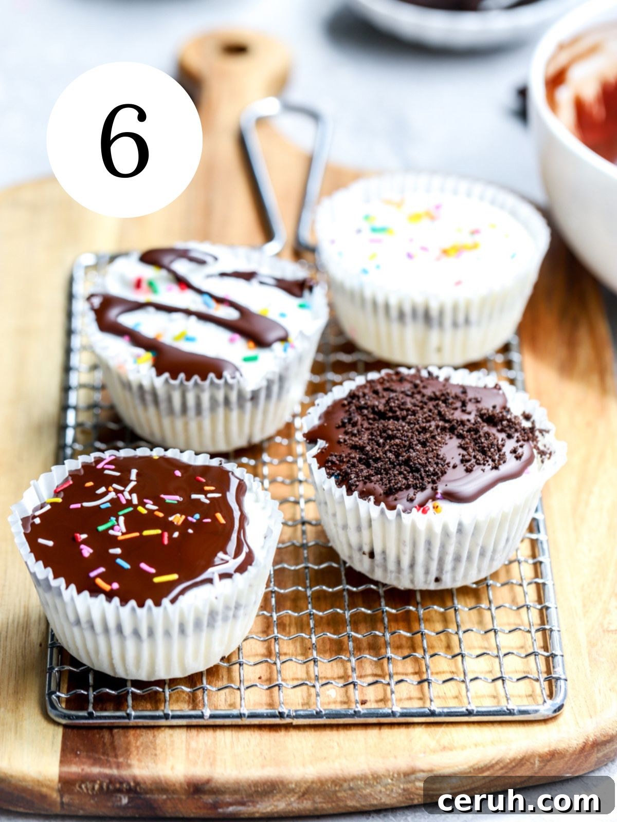 Mini ice cream cakes topped with chocolate