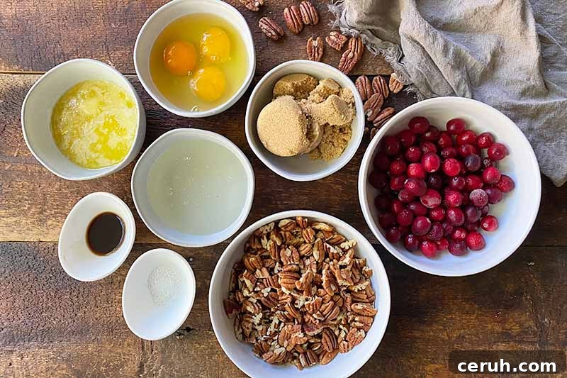 Horizontal top-down image of assorted measured and prepped ingredients to make a dessert.