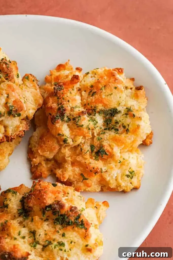 close up view of plated Cheddar Bay Biscuits