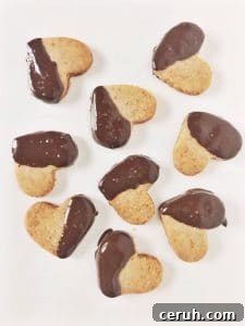 Adorable Keto Toasted Almond Shortbread Cookies dipped in chocolate