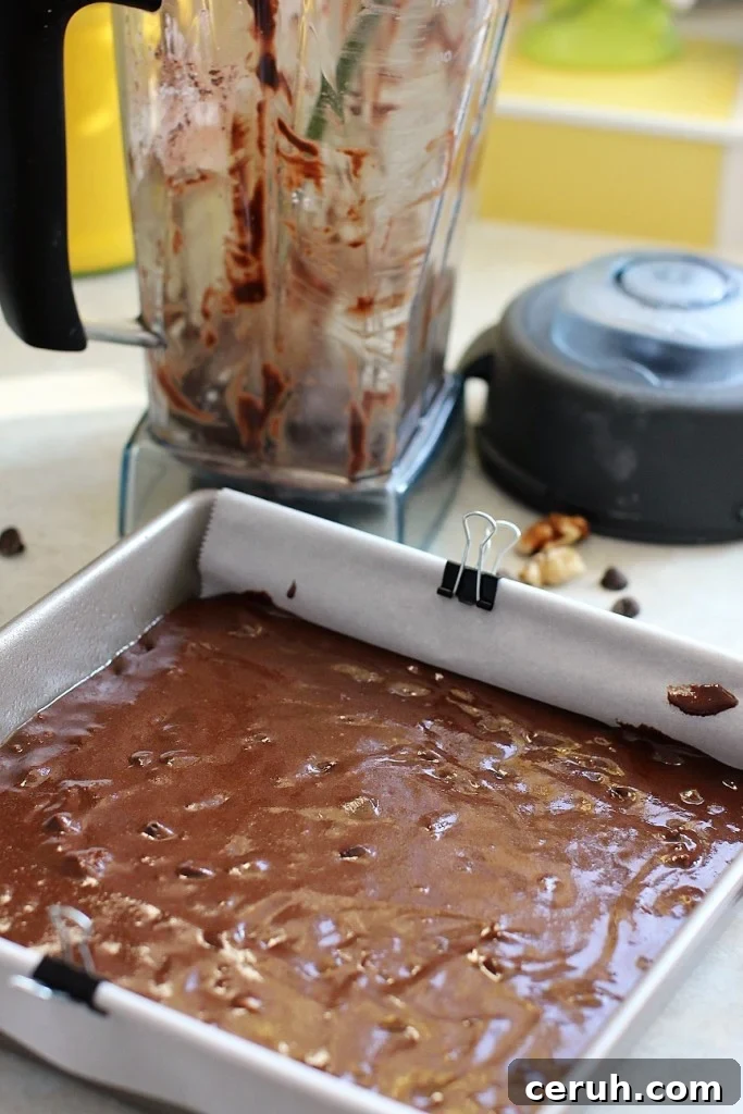 blender brownies ready to bake