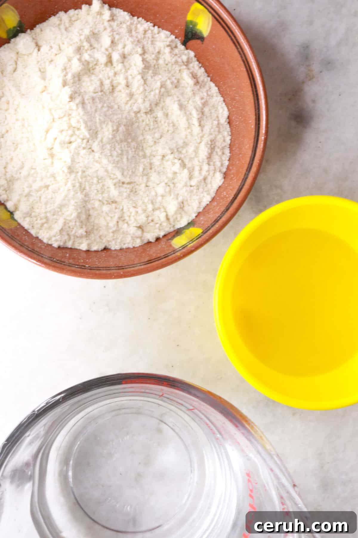 Ingredients for sopes recipe: masa harina, oil and water