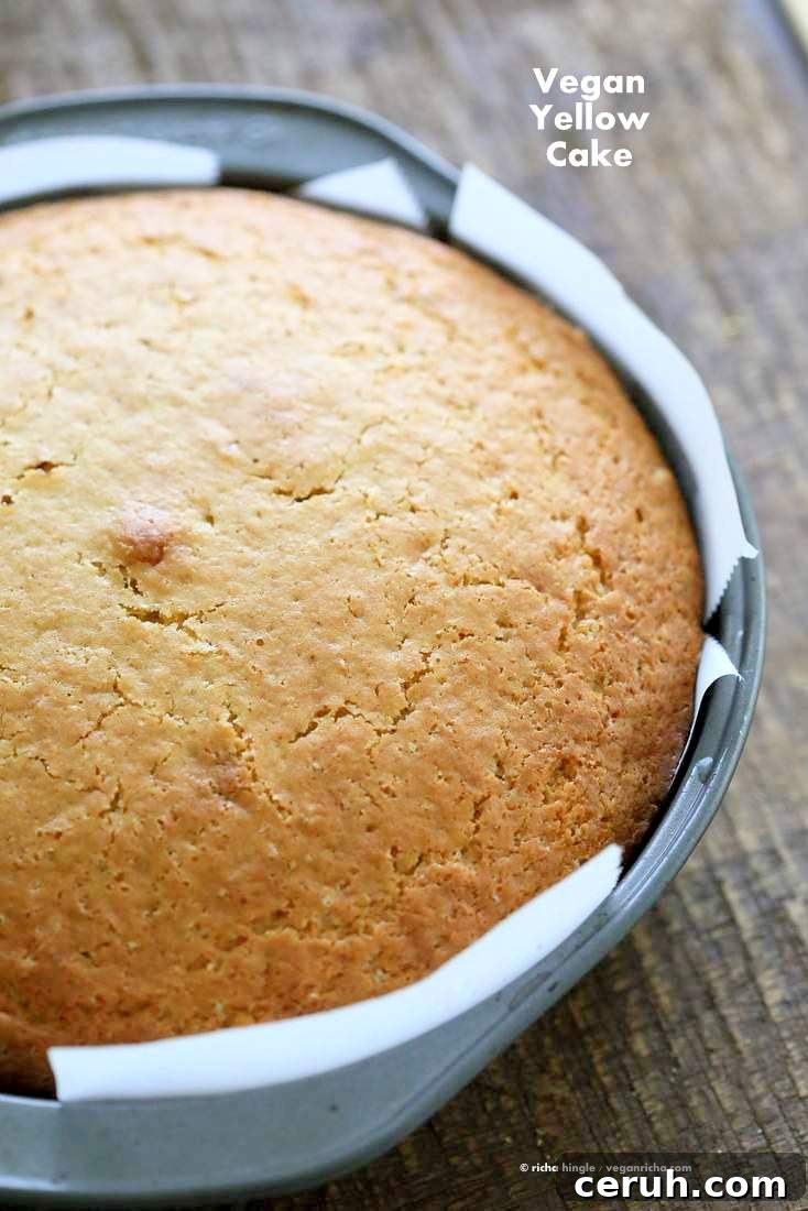 Easy Vegan Yellow Cake Recipe. Make any Number of layers, use frosting of choice to make layered birthday cake or holiday cake. | VeganRicha.com #Vegan #Soyfree #Cake #Recipe