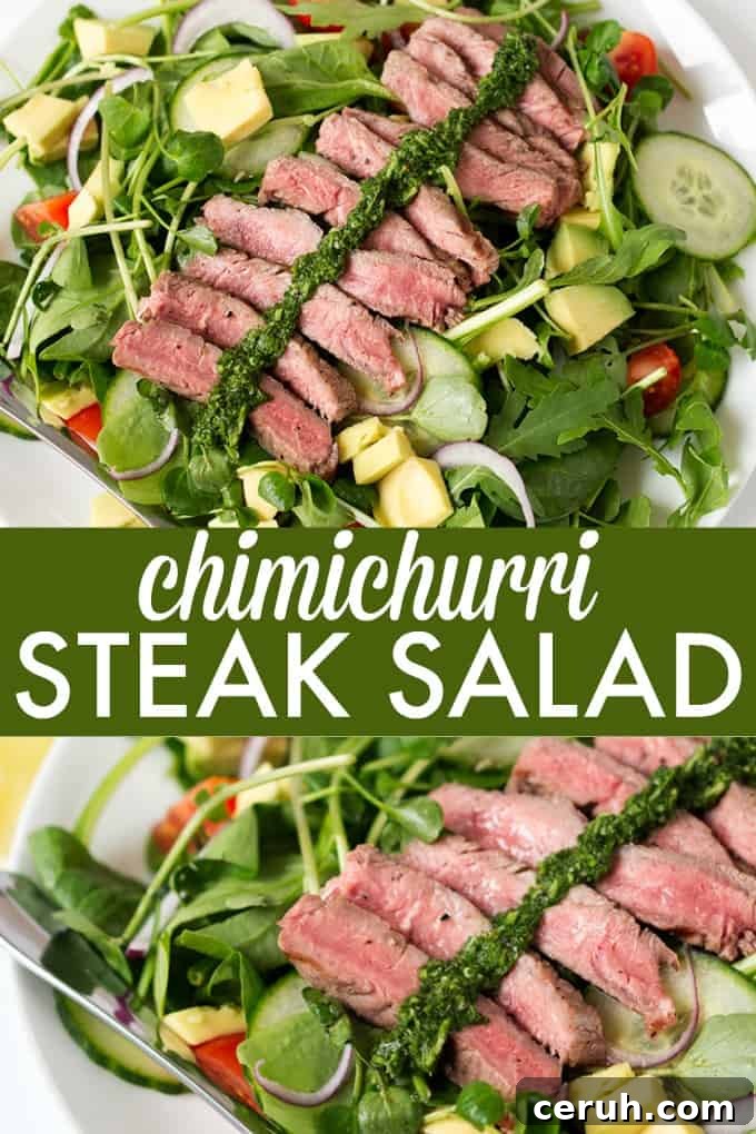 Chimichurri Steak Salad Recipe - A lighter version of your favorite steak dinner! This chimichurri recipe is so easy and goes great as a sauce or a dressing.
