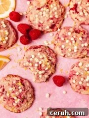 lemon raspberry cookies with mini white chocolate chips on top