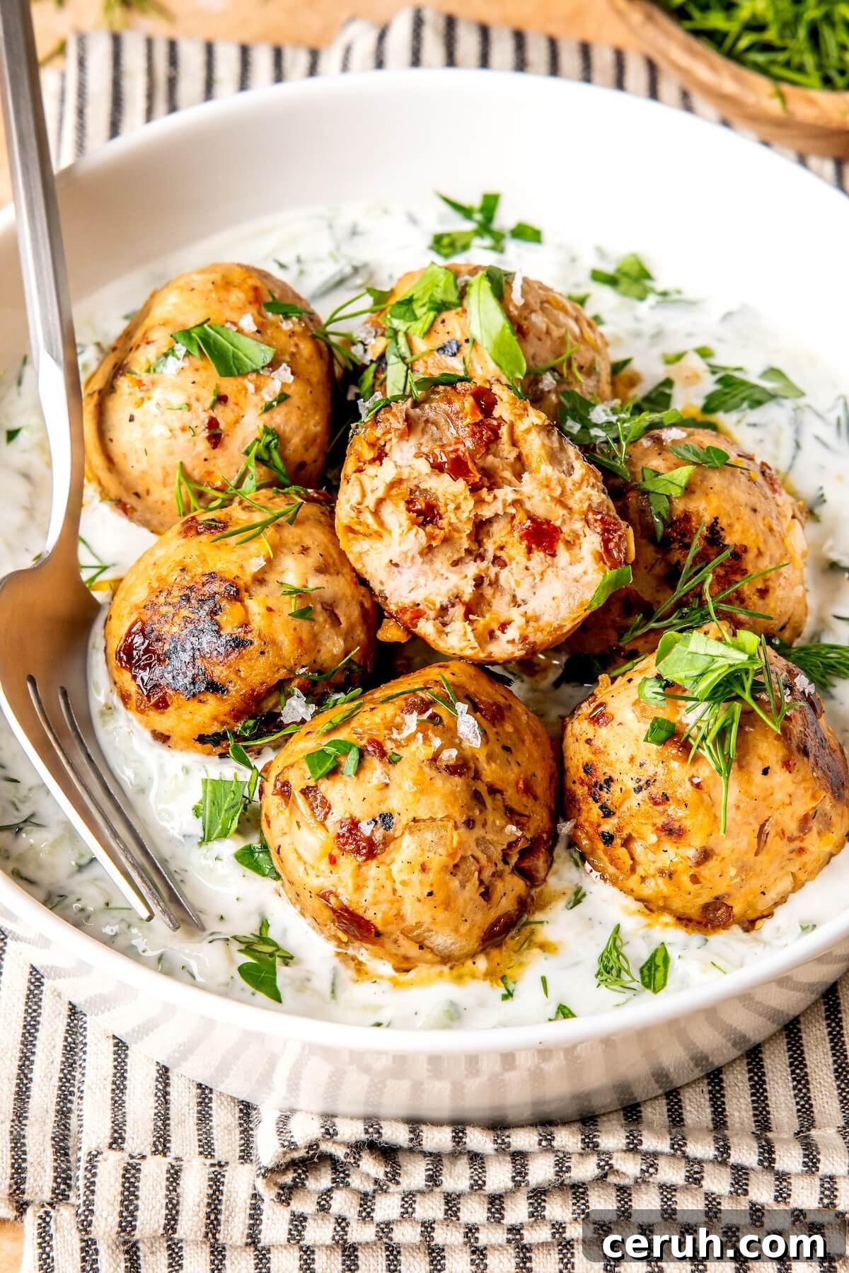 Sun Dried Tomato Meatballs with DF Tzatziki - Olivia Adriance