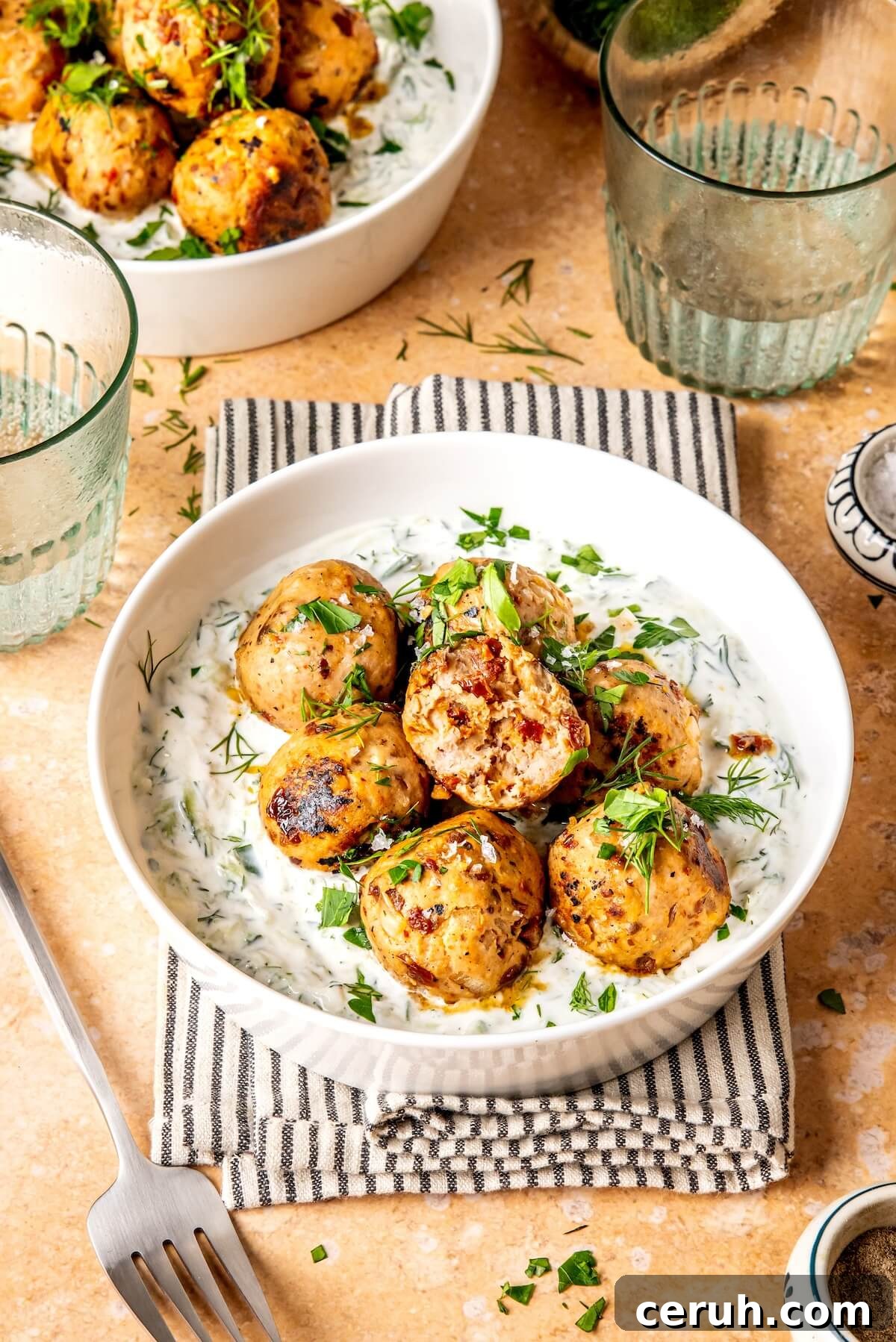 Sun Dried Tomato Meatballs with DF Tzatziki - Olivia Adriance