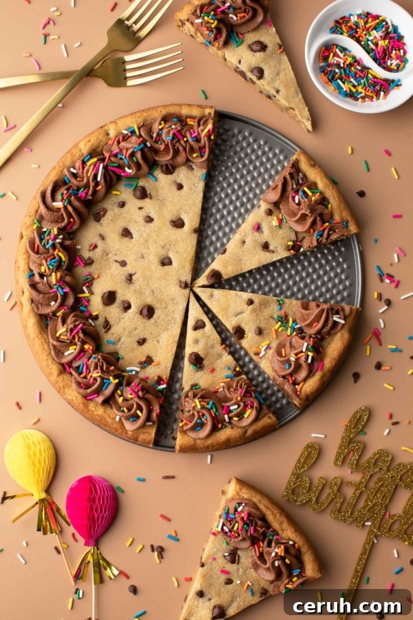 Homemade Birthday Cookie Cake with Chocolate Chips, Frosting, and Sprinkles