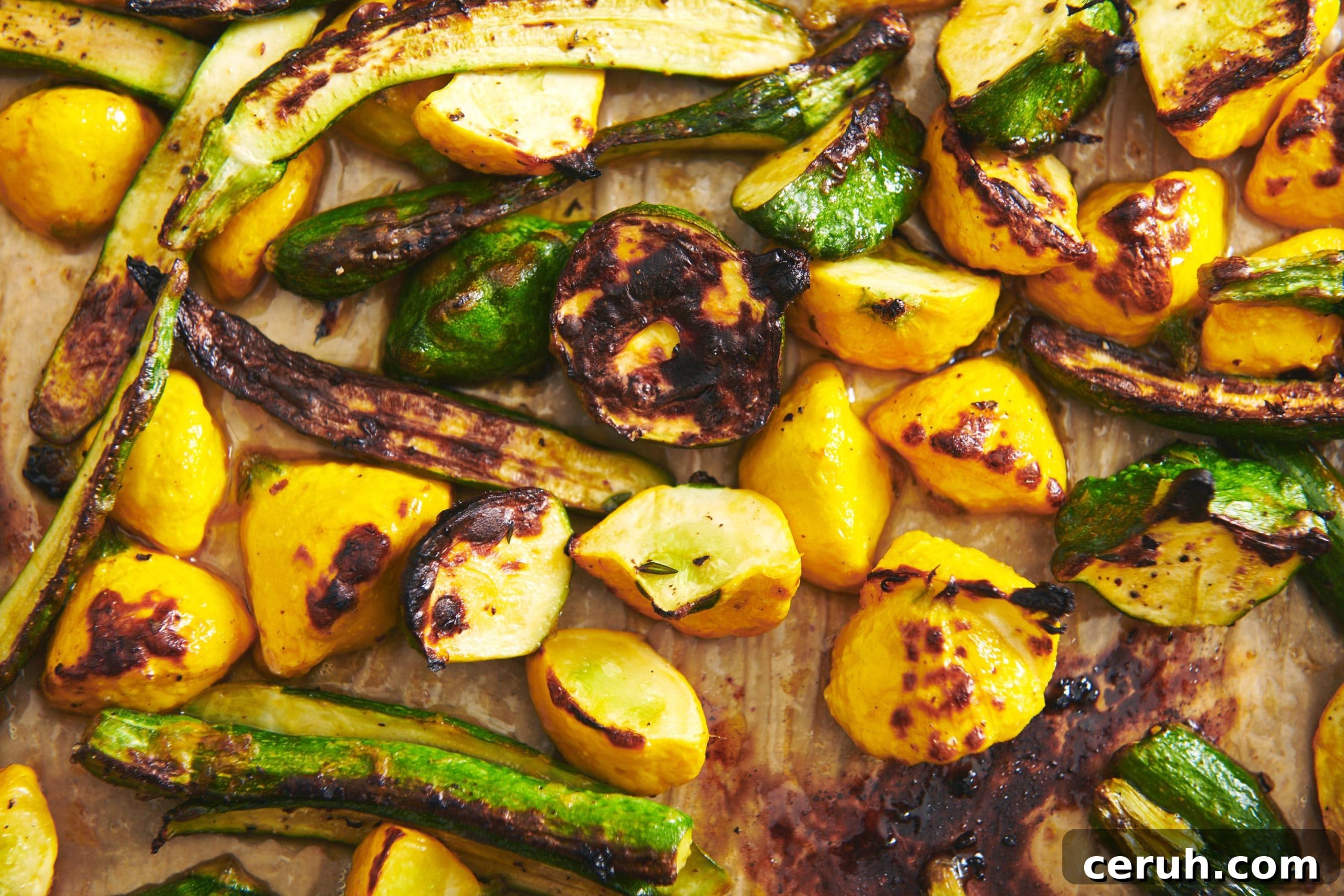 Roasted Baby Squash on a baking sheet.