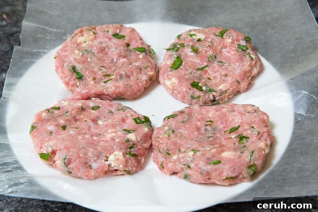 Juicy Turkey Burger Recipe with Flavorful Toppings 5 Turkey Patties with Feta, Basil, and Worcestershire