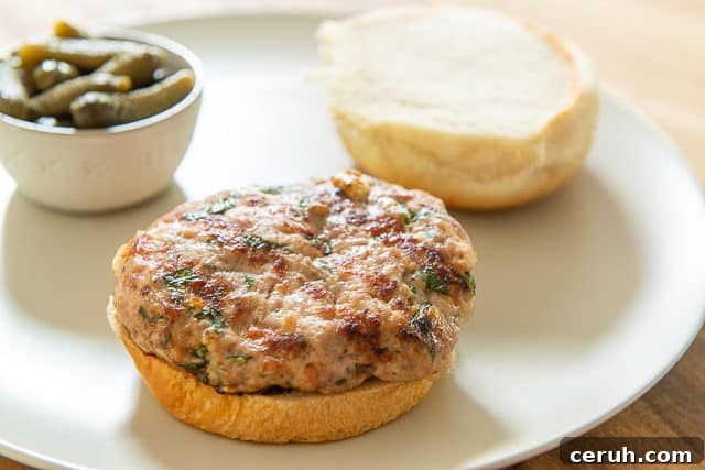 Juicy Turkey Burger Recipe with Flavorful Toppings 7 Turkey Burger Patty on a Bun on a Plate