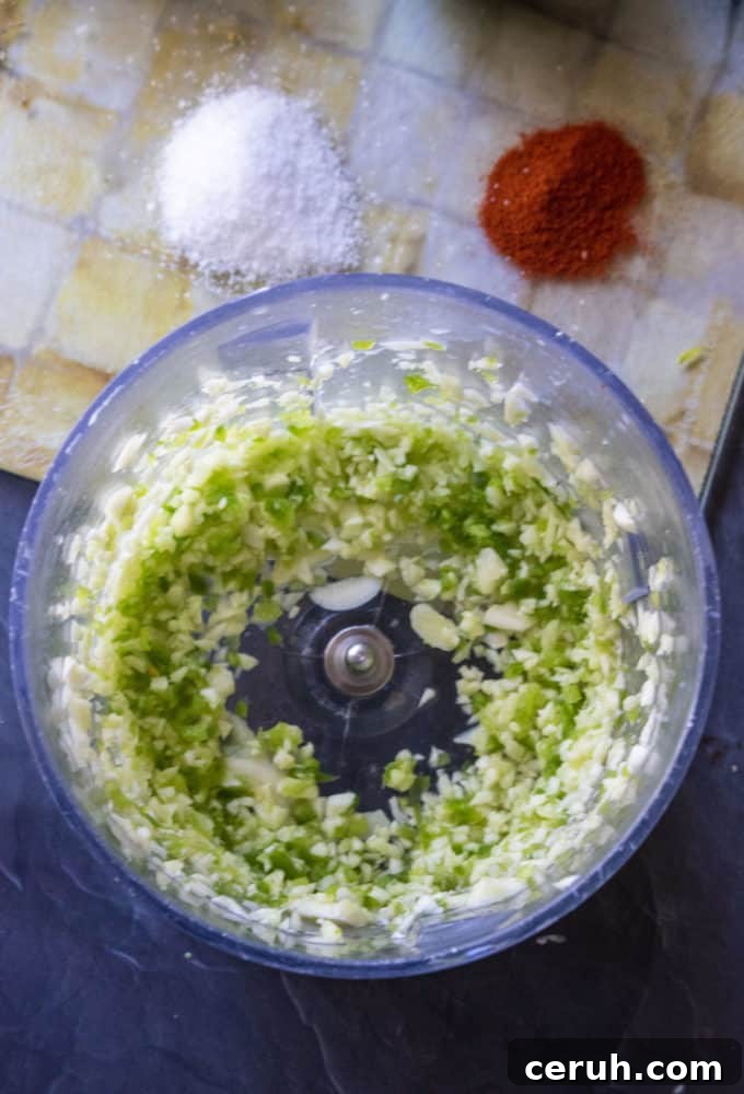 garlic jalapeno in a food processor
