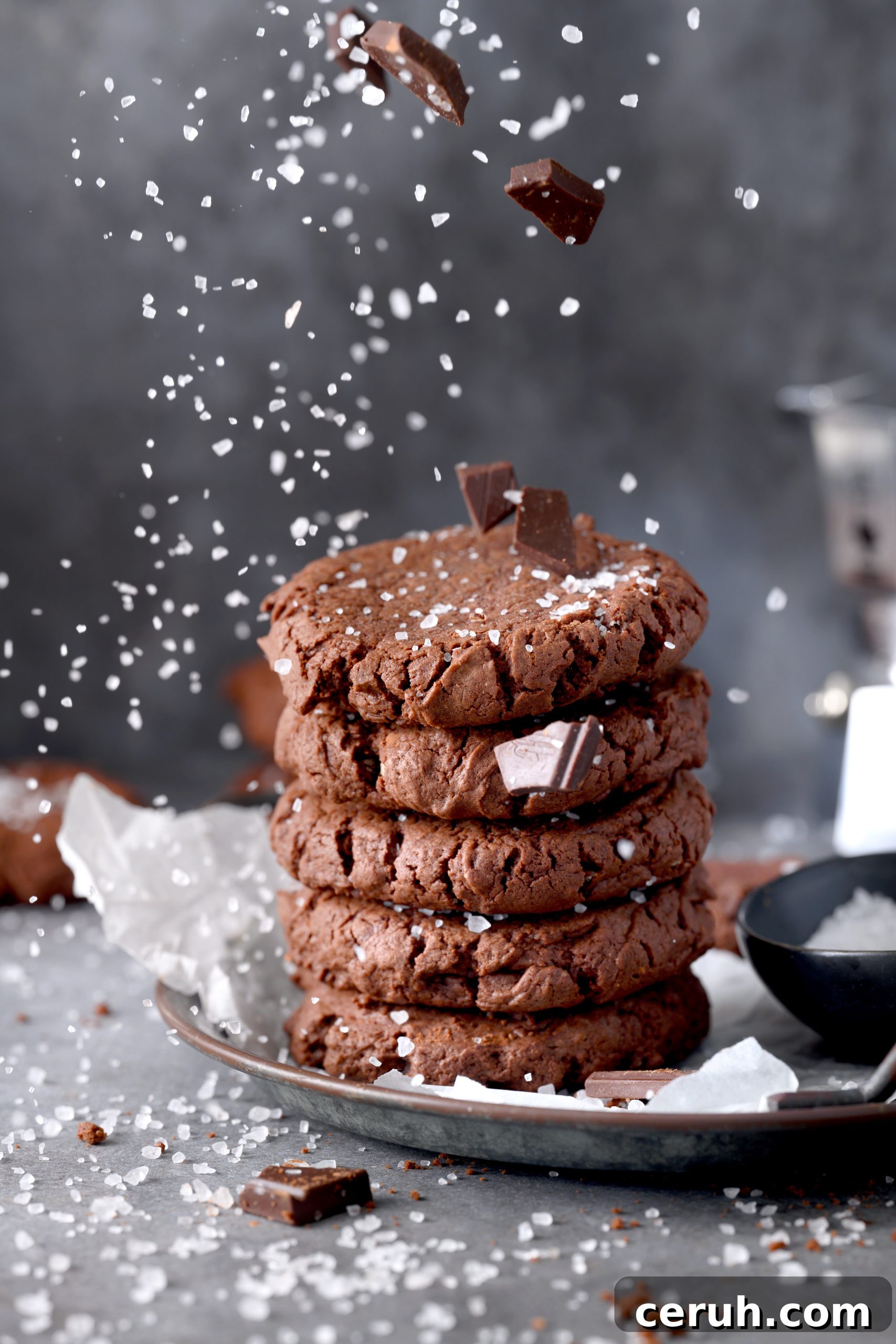 Closeup salted brownie cookie