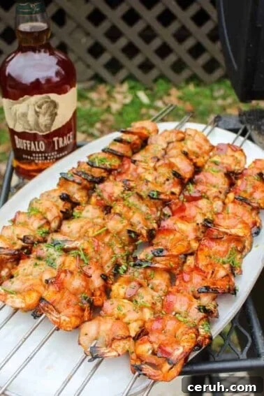 Bacon Wrapped Shrimp Skewers ready to serve.