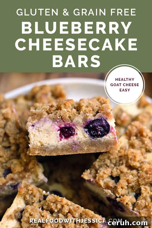 blueberry cheesecake bars with text 