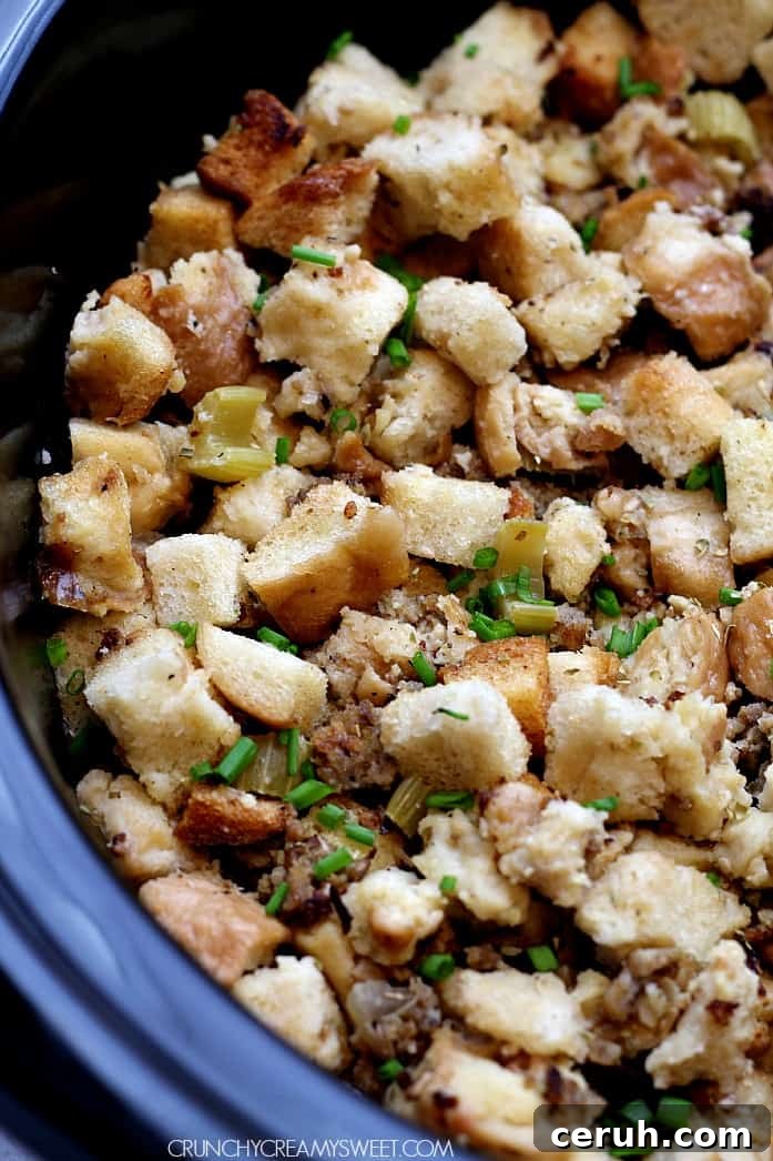 Shot of Sausage Stuffing in the slow cooker.