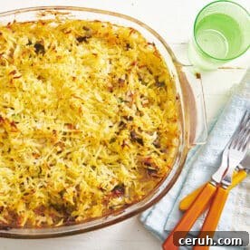 Hashbrown Chicken Vegetable Pot Pie Casserole on table.