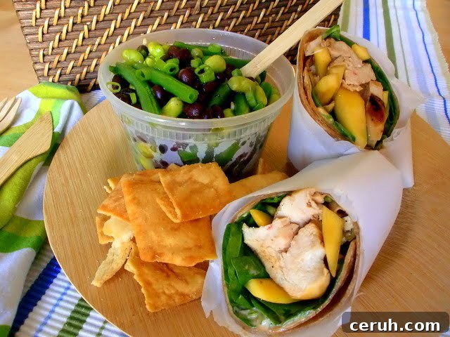 A chicken wrap cut in half.