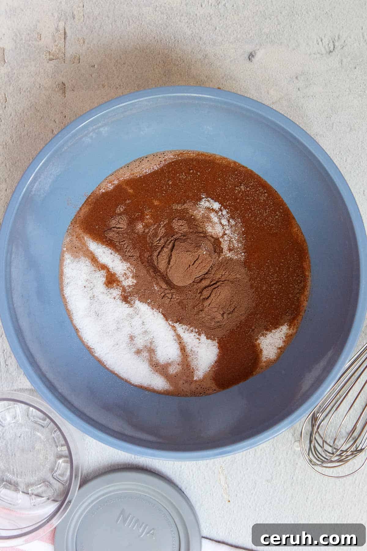 Ninja Creami Chocolate Protein Ice Cream ingredients in a mixing bowl