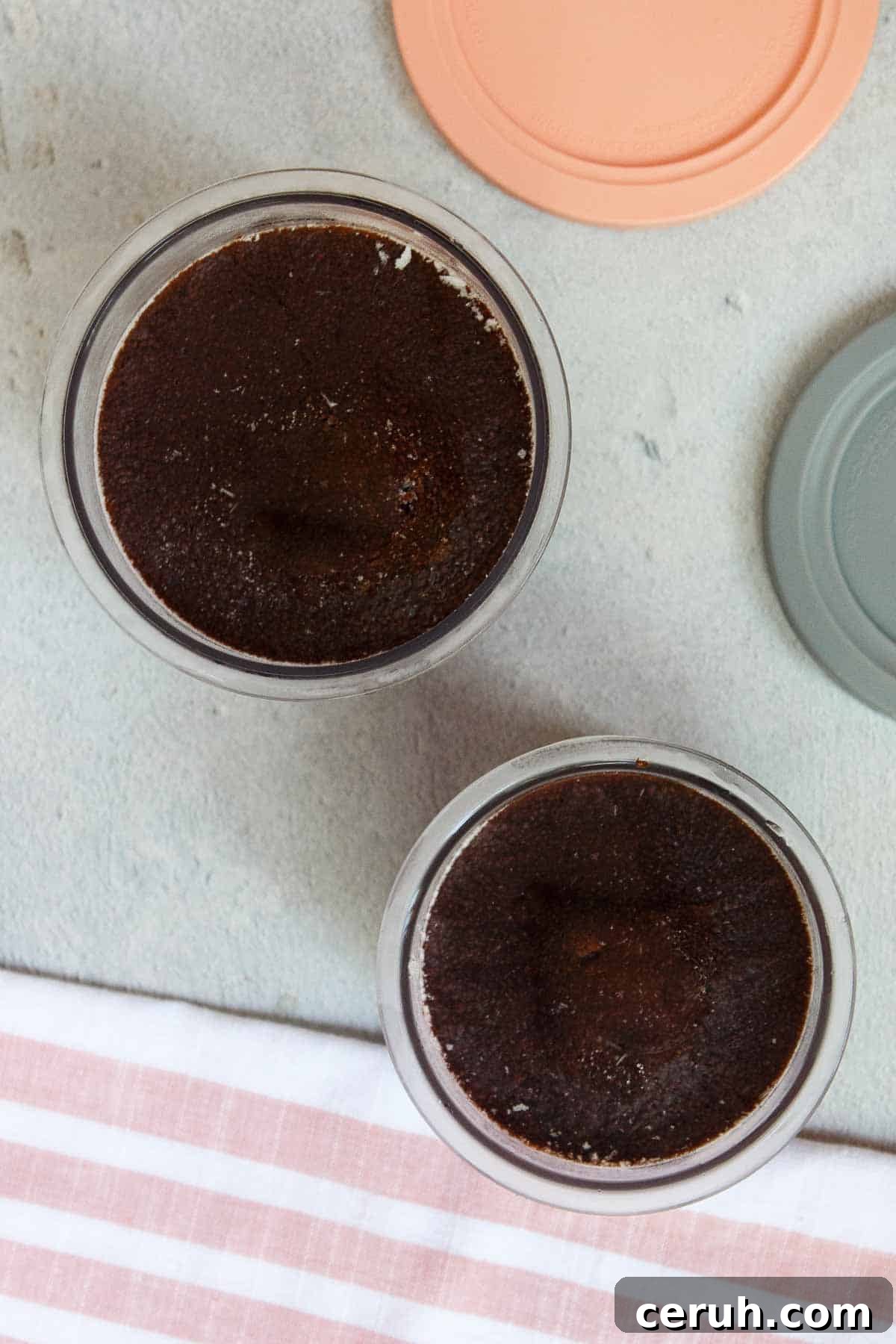 Ninja Creami Chocolate Protein Ice Cream pints after freezing the liquid mixture