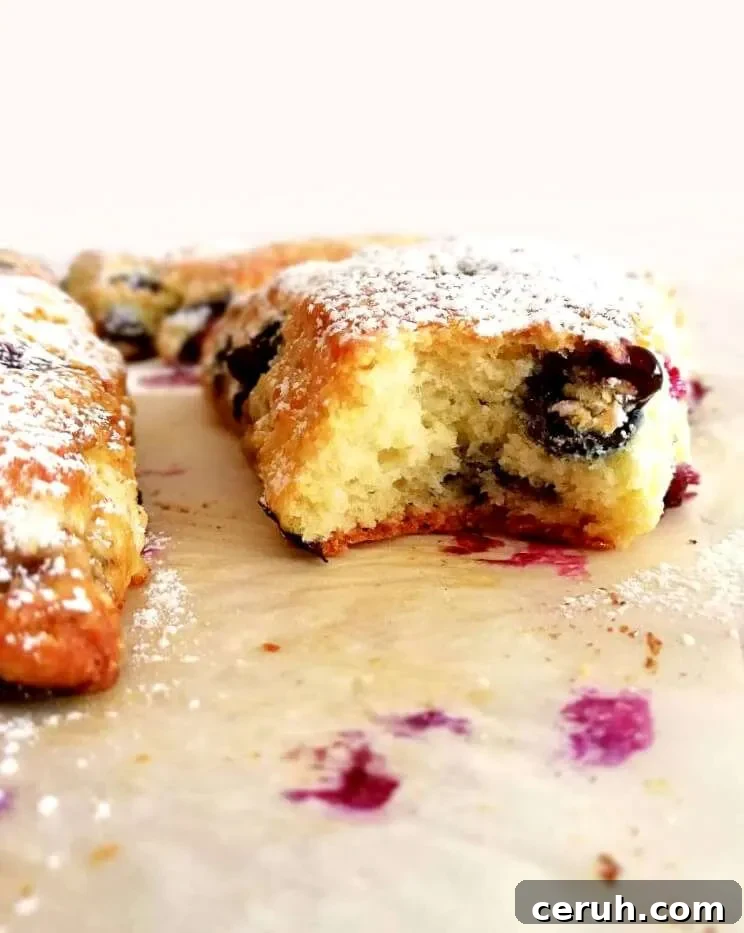 blueberry scones on parchment paper