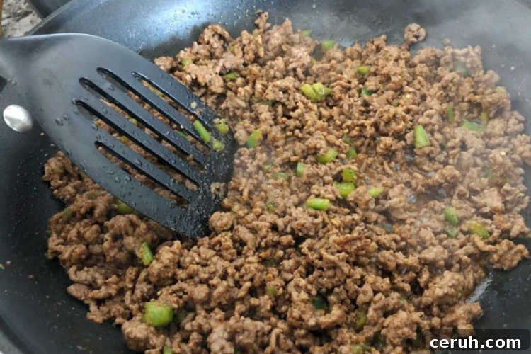 saute ground beef with jalapeno peppers