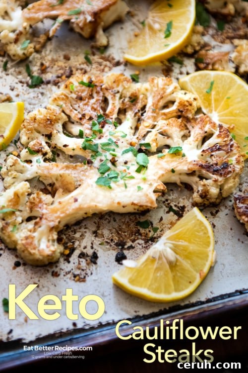 keto cauliflower steaks on pan