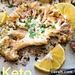 keto cauliflower steaks on pan