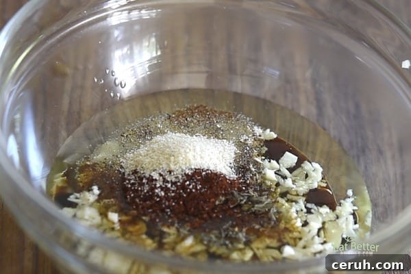 Marinade ingredients in glass bowl