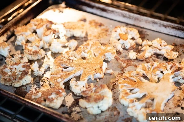 Roasted cauliflower steaks on sheet pan