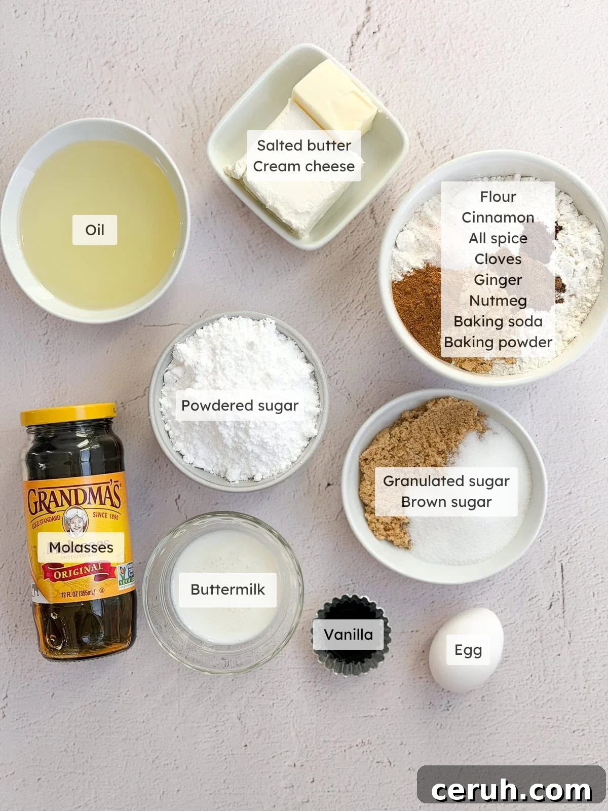 All of the ingredients needed to make gingerbread Whoopie pies.