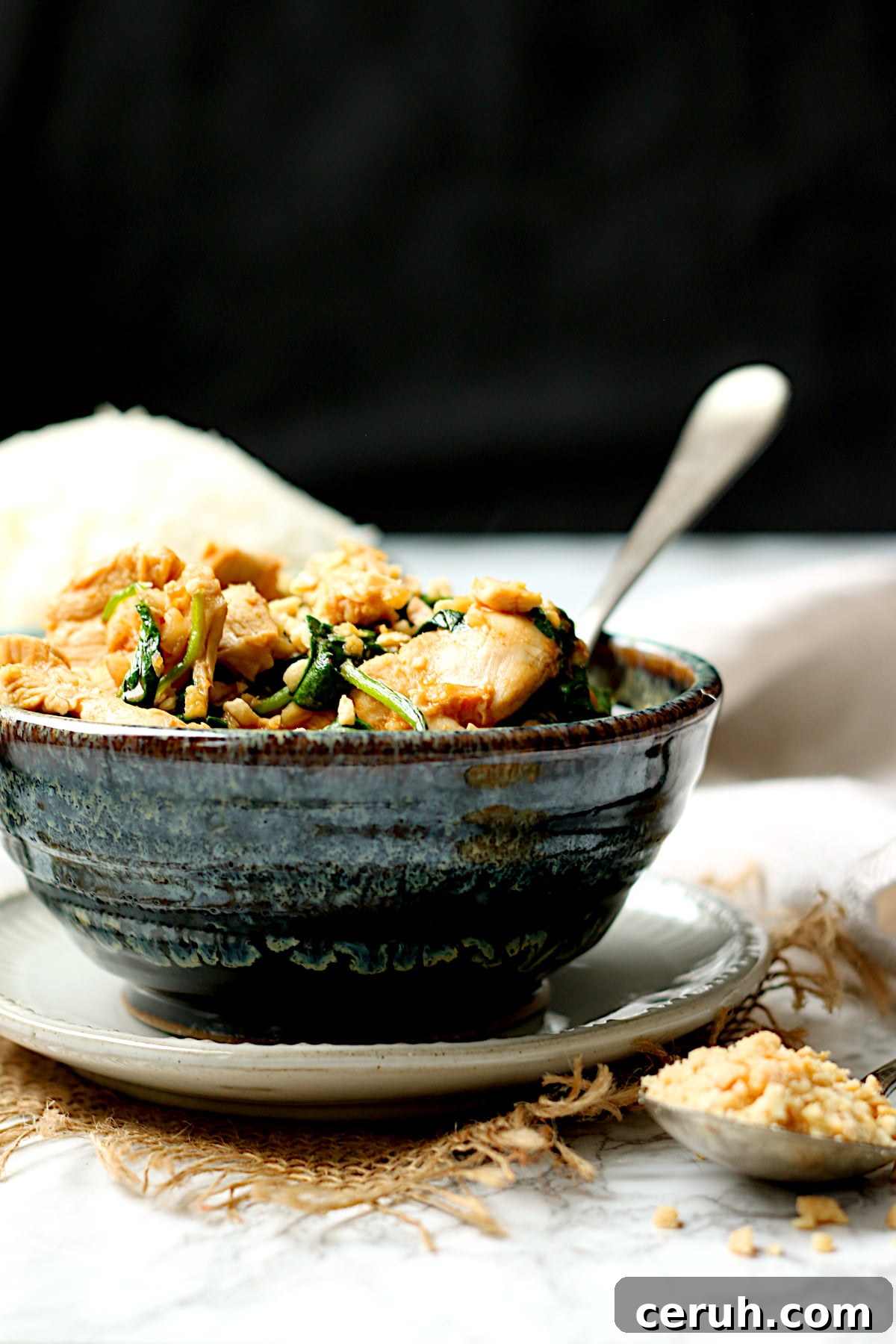 Thai Rama Chicken in Creamy Peanut Sauce Recipe 5 Thai Swimming Rama Chicken in a bowl.