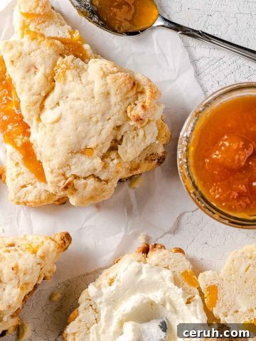 mango white chocolate scones with jam