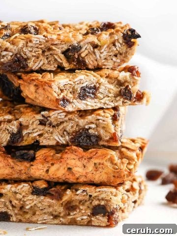 Stack of Easy Oatmeal Raisin Breakfast Bars