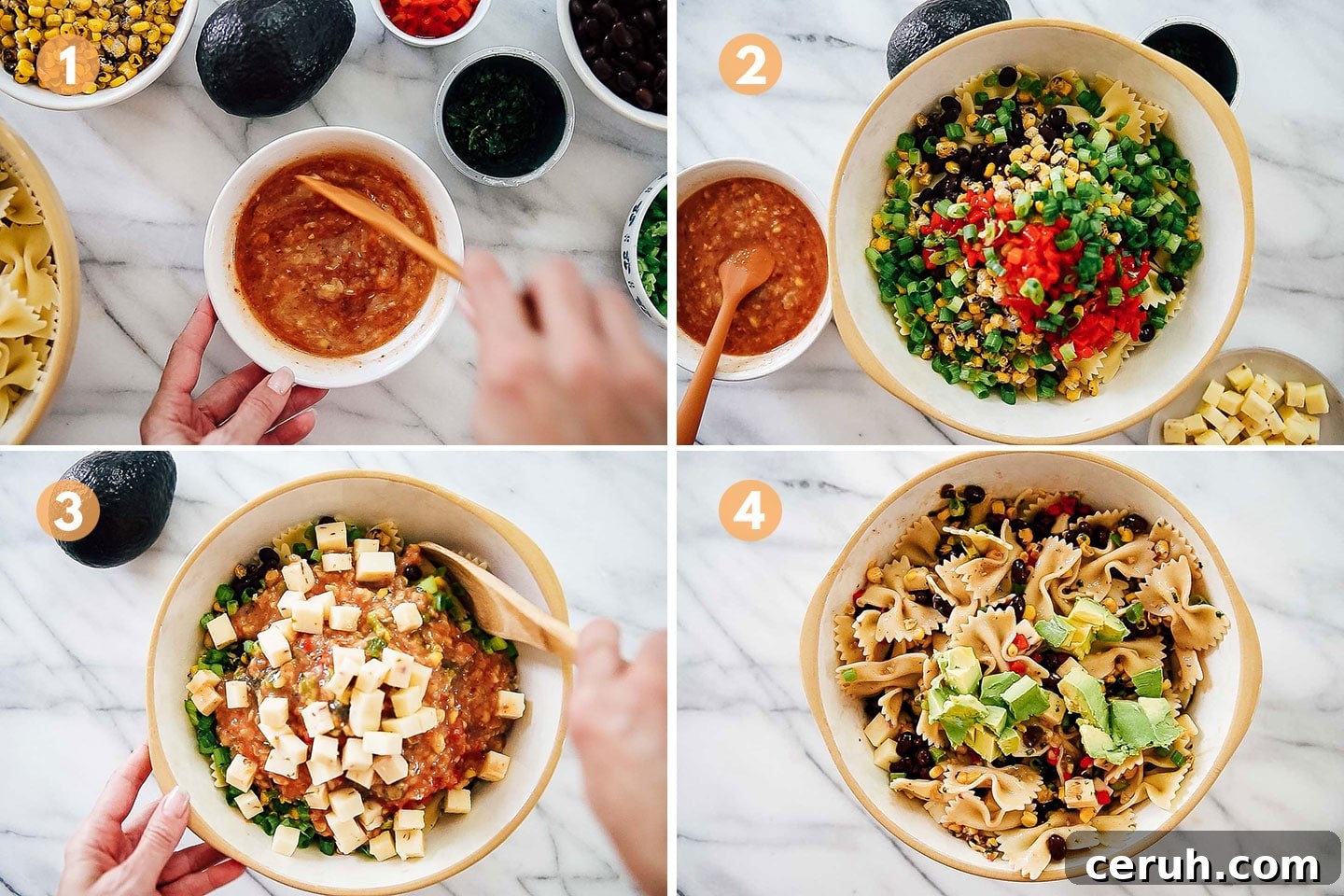 Southwest-Style Pasta Salad with Black Beans and Corn 2 Step by step instructions for making southwest pasta salad.