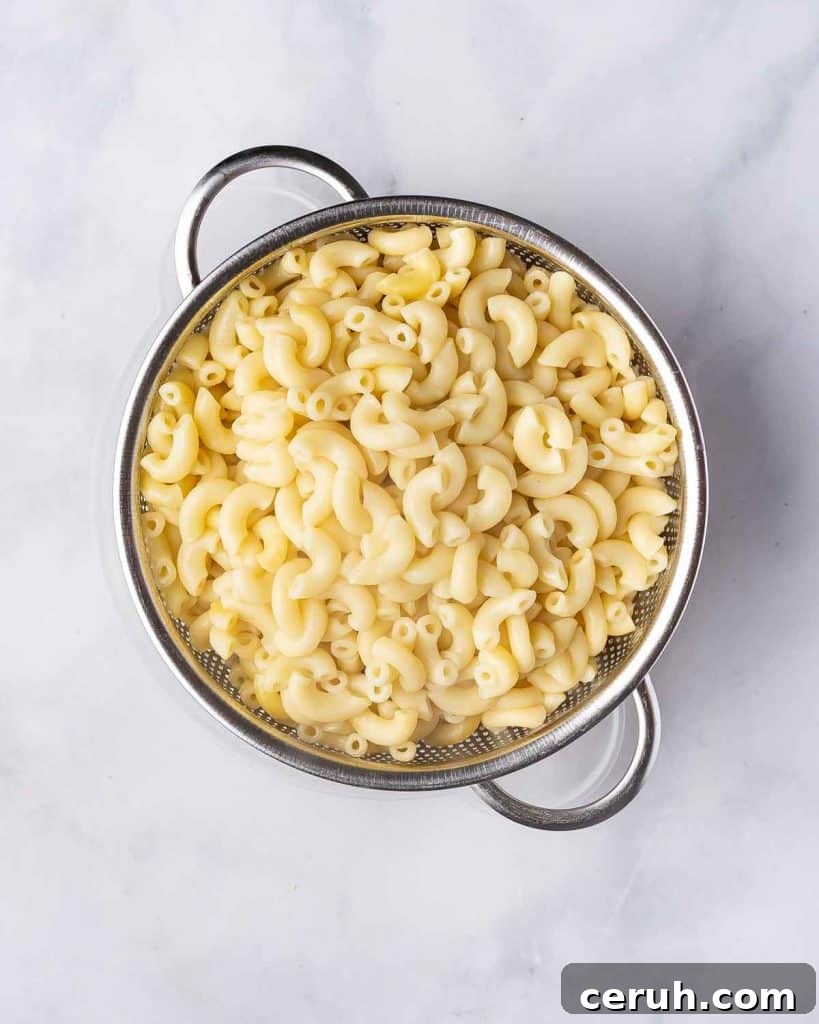Pasta drained.
