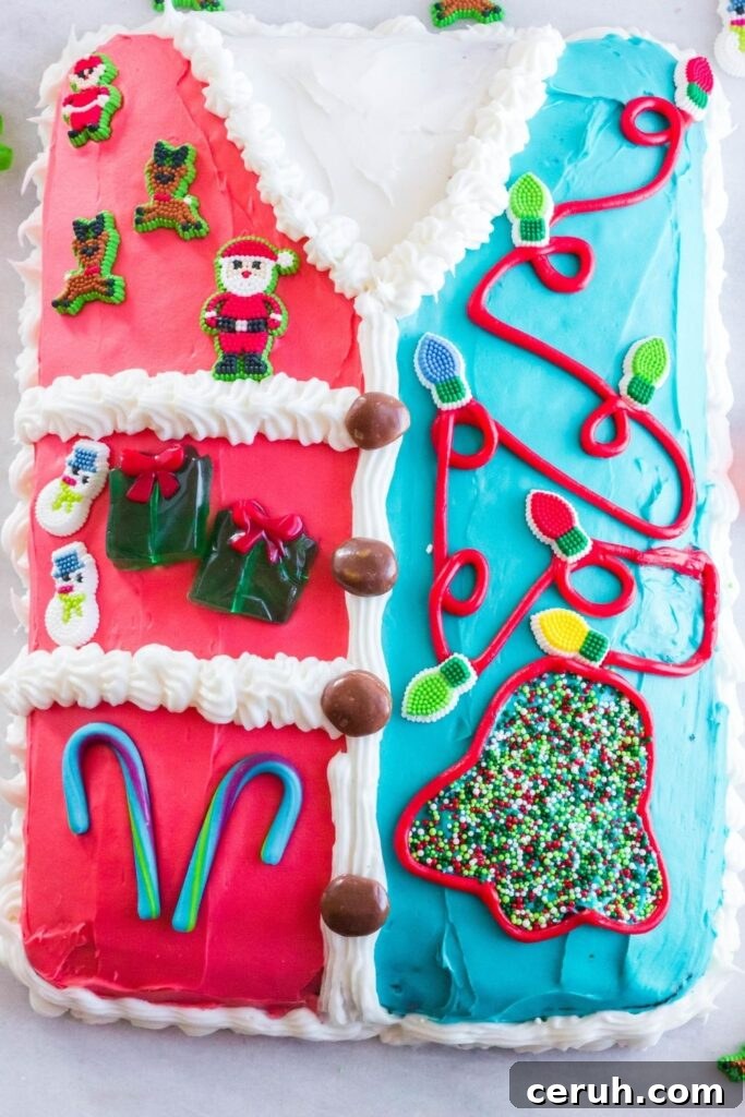 ugly sweater cake overhead shot 