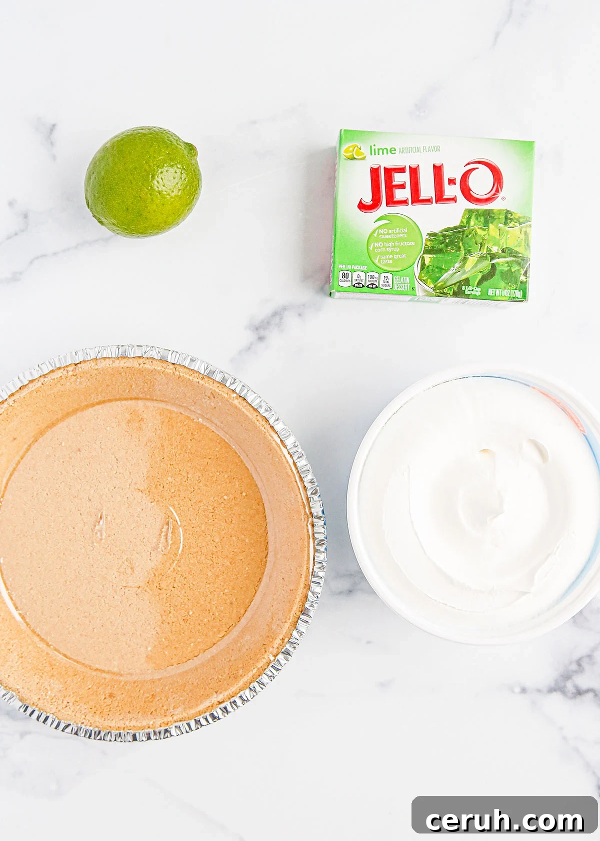 Ingredients to make lime pie set out on the counter.