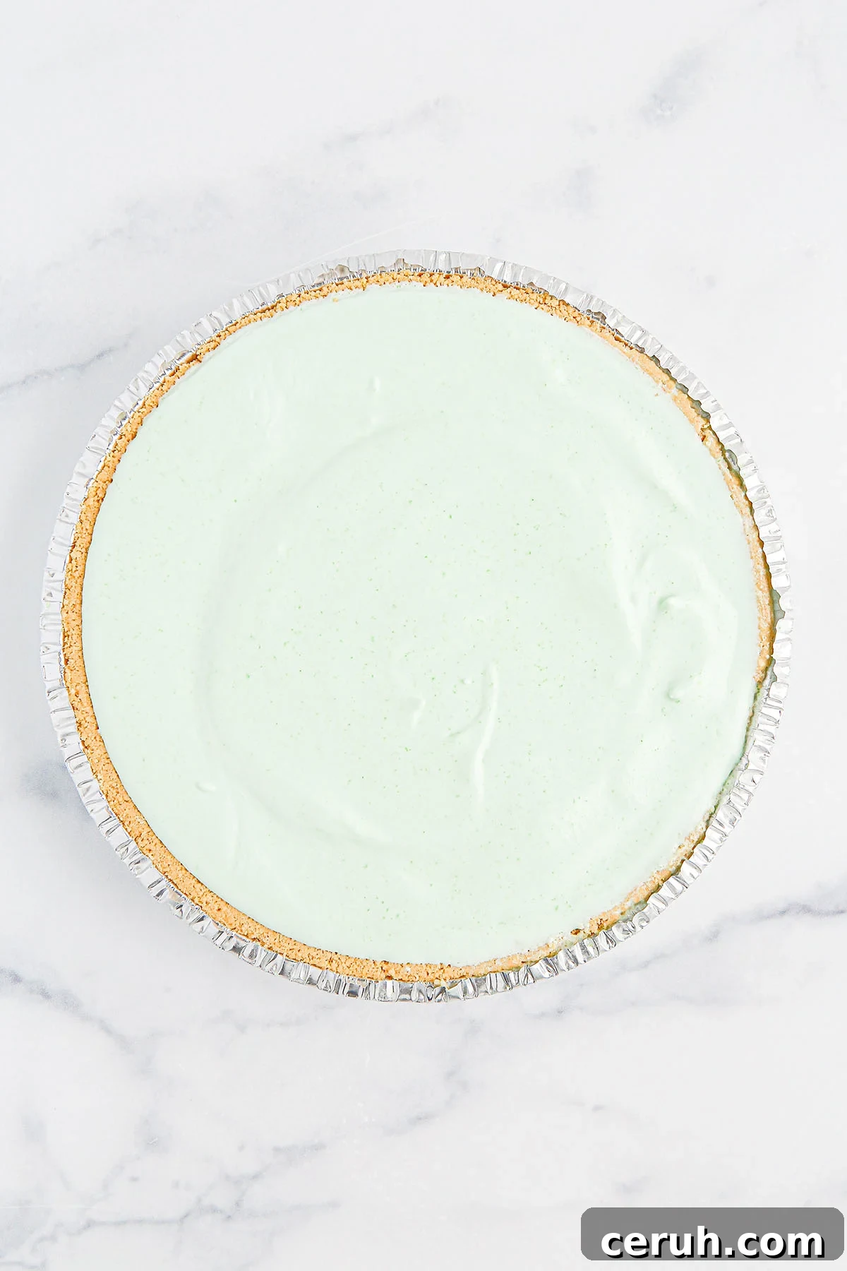 Lime pie filling in graham cracker crust.