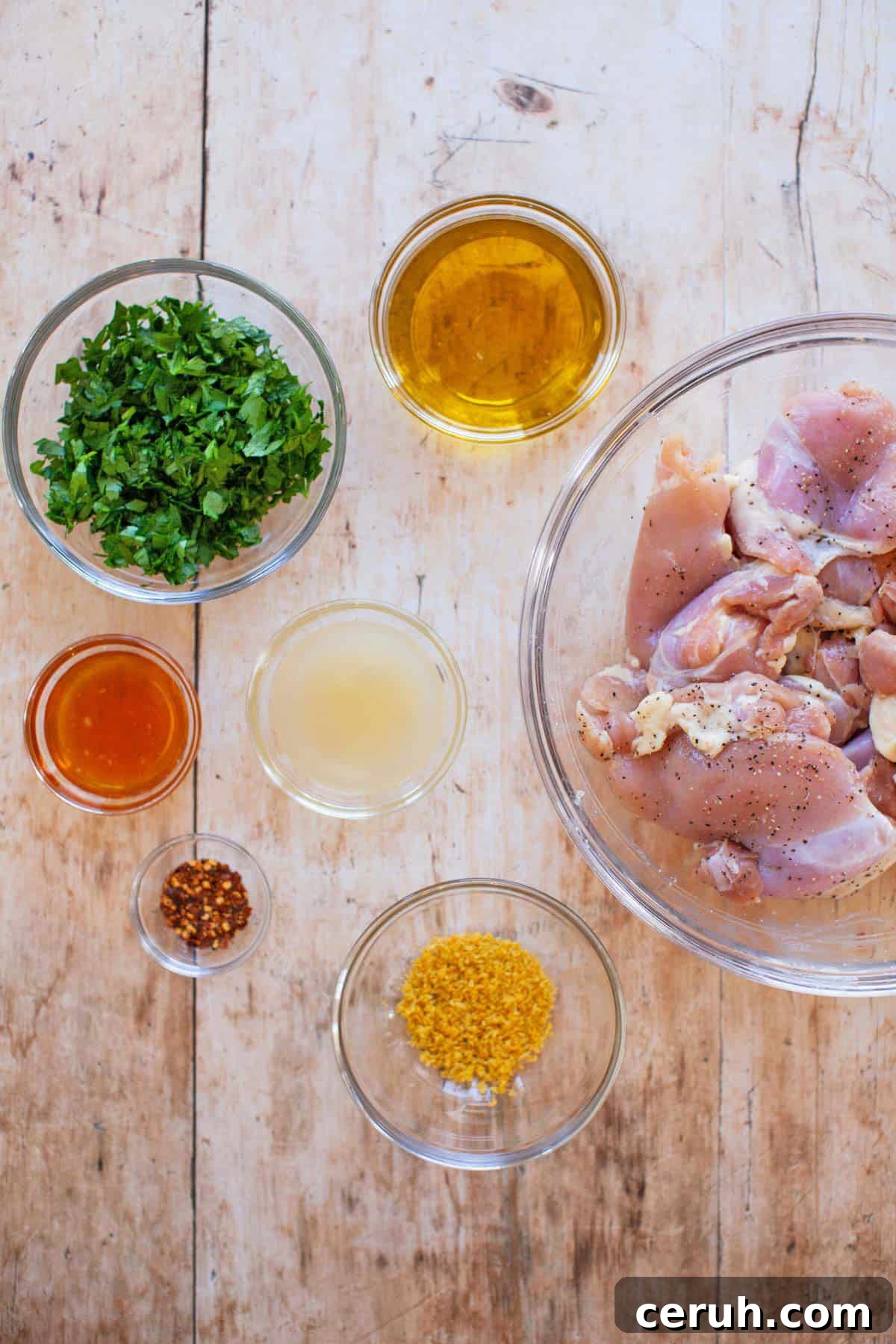 lemon chicken marinade ingredients on a wooden table