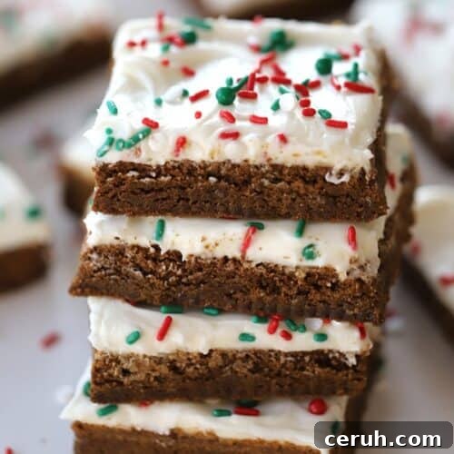 Gingerbread cookie bars with red and green sprinkles