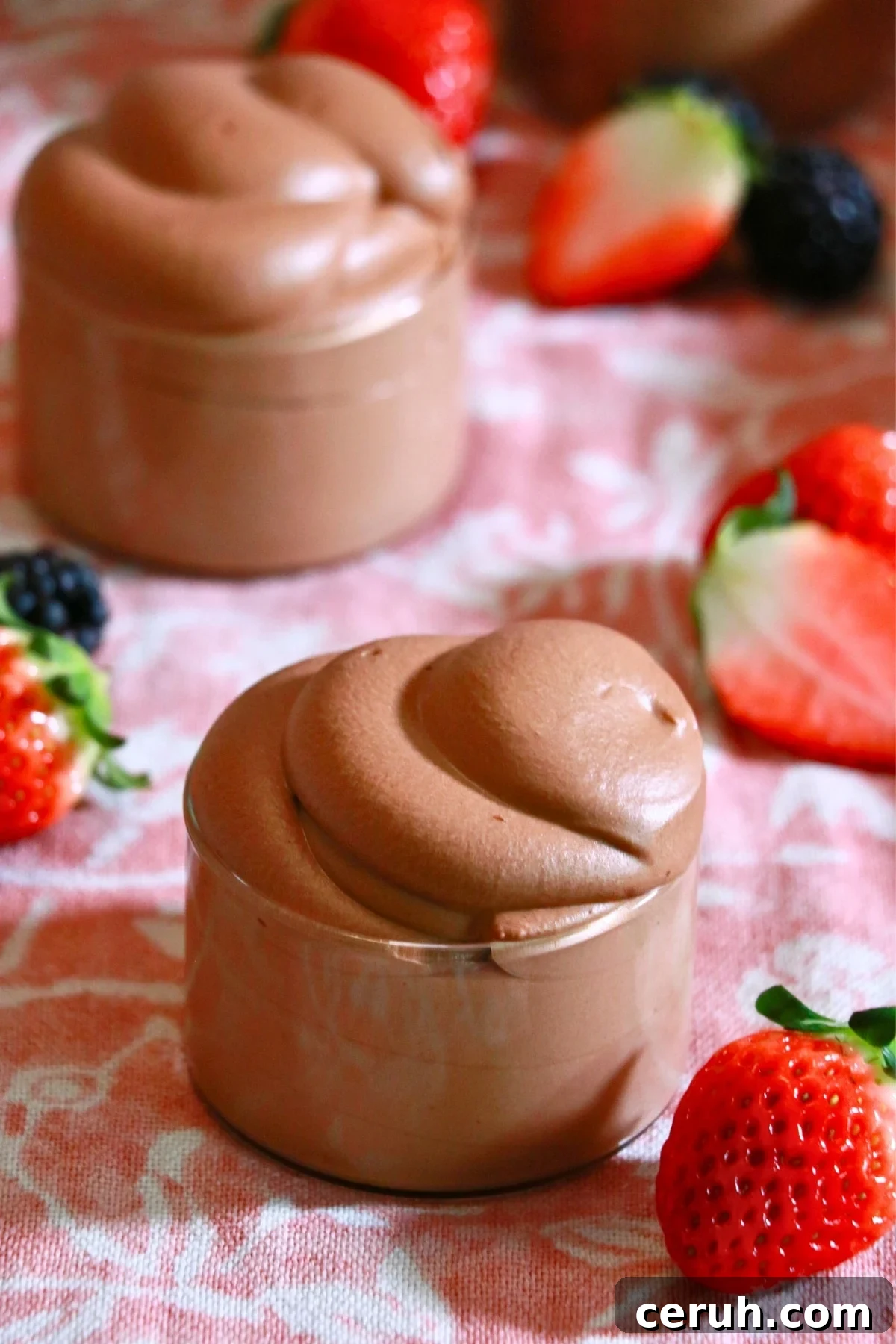 fluffy chocolate mousse in glass cups
