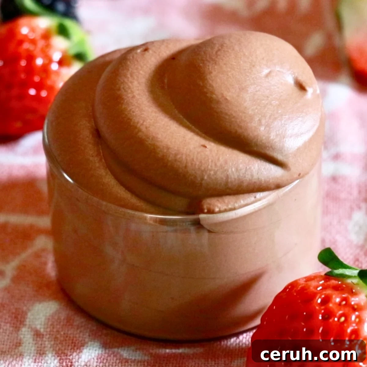homemade chocolate mousse in a glass cup